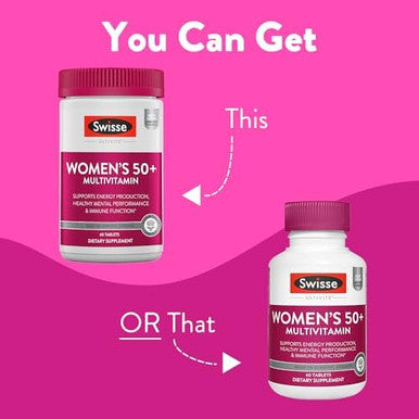 Swisse Daily Multivitamin For Women 50 And Over 41 Vitamins, Antioxidants And Minerals + Adaptogens Energy, Stress & Immune Support Womens 50+ Multivitamins Supplement 60 Tablets