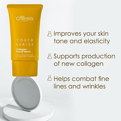 Skin Chemists Collagen Face Serum Anti Aging Collagen Serum For Face Reduces Wrinkles & Fine Lines Plant Based Formula With Marine Amino Acids 1 Fl Oz