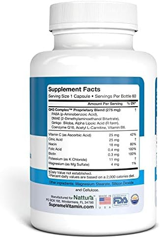 Nattura G-H3 Ultra Ultimate Antioxidant Formula - NEW Improved Anti-Aging Complex (Ginkgo Biloba R-Alpha Lipoic Acid Coenzyme Q10 Acetyl L-Carnitine Vitamin B6) - 60 Caps