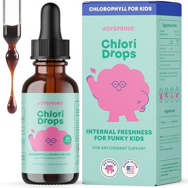 Joyspring Liquid Chlorophyll Drops For Kids | Super Greens For Kids Infused With Elderberry & Chlorophyll For Bad Breath | Sugar Free Body Deodorizing Supplement (1 Fl Oz Berry Flavor 30 Servings)