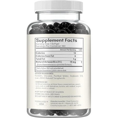 Clear Formulas Algae Based Astaxanthin Supplement - Rapid Release Astaxanthin 10Mg Non-Gmo Super Potent Antioxidant And Carotenoid For Skin Immunity And Eye Health Support - Made In A Cgmp Us Lab (6 Month Supply)