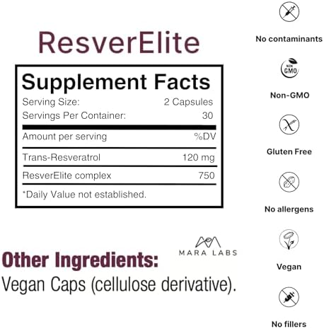 Brocelite Mara Labs Resverelite Bioavailable Resveratrol Vegan No Fillers And Non-Gmo 60 Vegan Capsules
