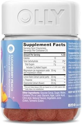 Olly Kids Melatonin Sleep Gummy Supplement Supports Sleep Quality Magnesium LTheanine Lemon Balm Cloudberry Peach Flavored 25 Day Supply 50 Count