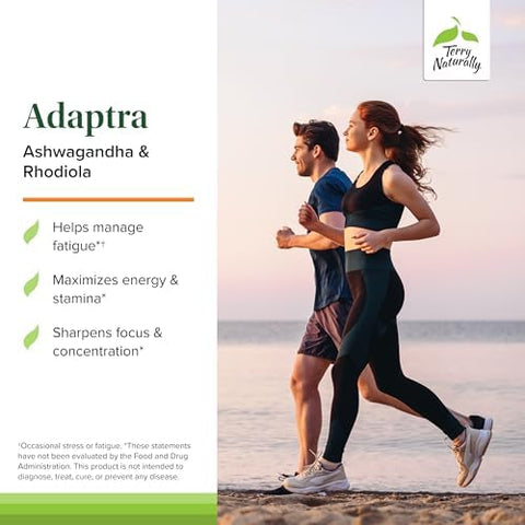 Terry Naturally Adaptra Supplement To Support Adrenal Health Ashwagandha Supplement With Rhodiola Rosea Extract Herbal Supplement To Support Energy & Concentration 60 Capsules