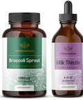Herbamama Broccoli Sprout And Milk Thistle Kit - Bundle Of 1000 Mg Broccoli Sprout Capsules & Milk Thistle Extract 4 Fl Oz - Vegan Non-Gmo Sugar & Alcohol- - 2 Pack