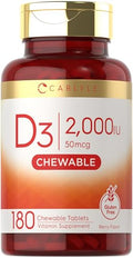 Carlyle Chewable Vitamin D3 2000 IU (50mcg) 180 Chewable Tablets Berry Flavor Vegetarian NonGMO and Gluten Free Supplement