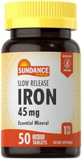 Sundance Iron 45mg Slow Release Pills 50 Tablets Essential Mineral Supplement Vegetarian NonGMO and Gluten Formula