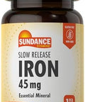 Sundance Iron 45Mg Slow Release Pills 50 Tablets Essential Mineral Supplement Vegetarian Nongmo And Gluten Formula