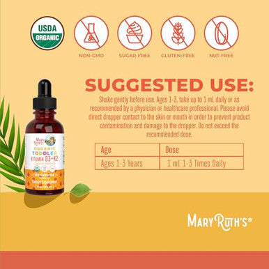 Maryruth'S Organics Vitamin D3 Vitamin K2 Vitamin D3 K2 Drops K2 D3 Vitamin Liquid Supplement For Toddlers Kids Supplement For Calcium Absorption Strong Bones Vegan Gluten Free 1 Fl Oz