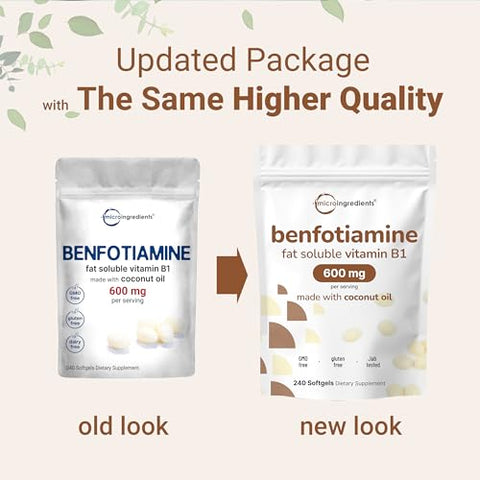 Micro Ingredients Vitamin B1 Benfotiamine 600Mg Per Serving 240 Coconut Oil Softgels Bioavailable B Vitamins Supplement Converted To Active Thiamine Non-Gmo Soy Free