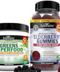 Bioschwartz Super Greens Powder With Probiotics Prebiotics And Digestive Enzymes (30 Servings) Plus Elderberry Gummies With Zinc And Vitamin C For Adults Immune Support (1 Month Supply)