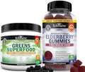 Bioschwartz Super Greens Powder With Probiotics Prebiotics And Digestive Enzymes (30 Servings) Plus Elderberry Gummies With Zinc And Vitamin C For Adults Immune Support (1 Month Supply)