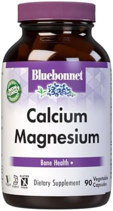 Bluebonnet Nutrition Calcium & Magnesium Bone Health Nongmo Vegan Kosher Gluten Soy 90 Vegetable Capsules 30 Servings