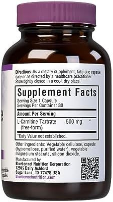 Bluebonnet Lcarnitine 500 Mg Vitamin Capsules White 60 Count