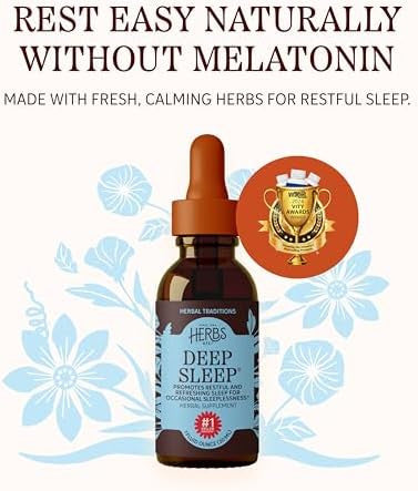 Herbs Etc. Deep Sleep Classic Liquid Extract Holistic Rest Supplement for Restful Sleep Chamomile Lemon Balm