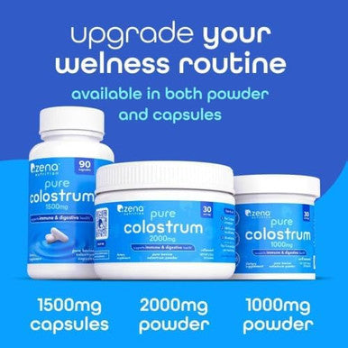 Zena Nutrition Pure Bovine Colostrum & Collagen Powder Supplement for Gut Health Immune Support Digestion Hair Skin & Nails Unflavored Gluten & Sugar Free 30 Servings
