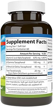 Carlson EGems Elite 1000 IU (670 mg) Vitamin E with Tocopherols and Tocotrienols Optimal Wellness 60 Softgels