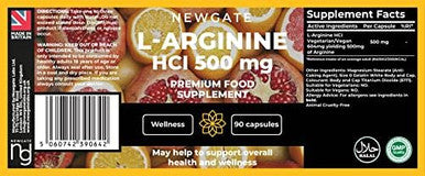 Newgate Labs - L-Arginine Hci 500Mg 90 High Strength Capsules | Nutritional Supplement | Health & Wellness | Made In The Uk | Halal Gmo Free