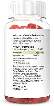 Healthspan Vitamin D Apple & Blackcurrant Gummies | 90 Gummies | Vitamin D3 | Boosts Immunity | Supports Bones & Muscles | No Added Sugar