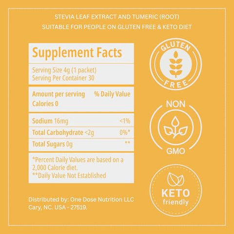 Carbon Sweeteners Stevia Sweetener Packets with 800mg of Turmeric for Immunity Boosting Supports Overall Immunity and Promotes Anti Inflammation 30 Count (Pack of 1)