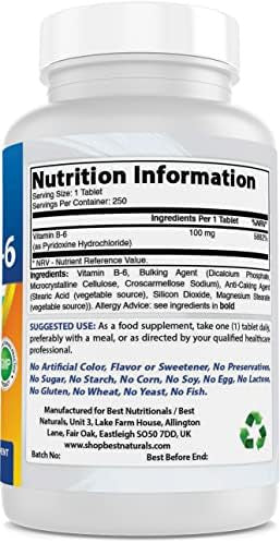 Best Naturals Vitamin B6 Tablet 100 Mg 250 Count