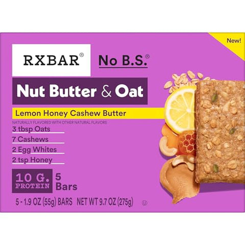 RXBAR Nut Butter and Oat Protein Bars, Protein Snacks, Snack Bars, Lemon Honey Cashew Butter, 9.7oz Box (5 Count)