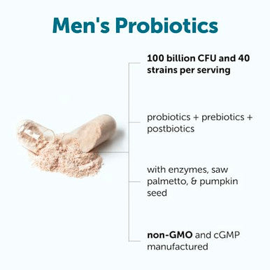 Micro Ingredients Probiotics For Men 100 Billion Cfu 40 Strains 120 Vegetarian Capsules Pre Probiotics Postbiotics & Enzymes Pre Probiotics Enzymes Saw Palmetto Pumpkin Seed & Lycopene
