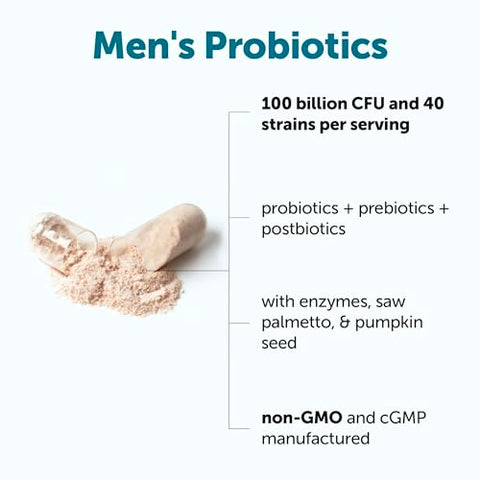 Micro Ingredients Probiotics For Men 100 Billion Cfu 40 Strains 120 Vegetarian Capsules Pre Probiotics Postbiotics & Enzymes Pre Probiotics Enzymes Saw Palmetto Pumpkin Seed & Lycopene
