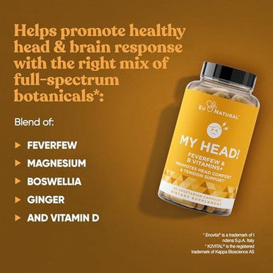 Eu Natural My Head Headache Vitamins ÃƒÂ¢Ã¢â€šÂ¬Ã¢â‚¬Å“ Sensitivity, Tension, Comfort, Healthy Head Function For A Clear Mind ÃƒÂ¢Ã¢â€šÂ¬Ã¢â‚¬Å“ Fast Acting Magnesium, Feverfew, Boswellia, Vitamin D, Ginger, & More ÃƒÂ¢Ã¢â€šÂ¬Ã¢â‚¬Å“ 60 Soft Capsules