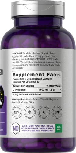 Horbaach L Tryptophan Capsules 240 Count 1500Mg