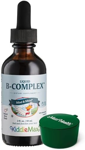Maxi Health Raspberry Liquid Vitamin B Complex Supplement With Vitamin B12 Sublingual B Drops For Kids With B1 B2 B3 B5 B6 Biotin Folic Acid For Energy & Brain Function 2 Fl. Oz Green Pillbox
