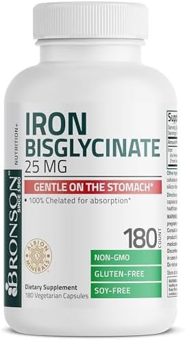 Bronson Iron Bisglycinate 25 Mg Gentle On The Stomach, Supports Energy & Healthy Red Blood Cell Production - Non-Constipating Formula - Non Gmo, 90 Vegetarian Capsules