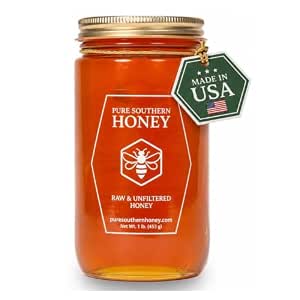 100% Raw Unfiltered Honey With Honeycomb by Pure Southern Honey [1lb] - Authentic, USA - Made Gallberry - Pure Unheated - Non - GMO, Unsweetened, Sugar - Free, Real American Honey With Comb