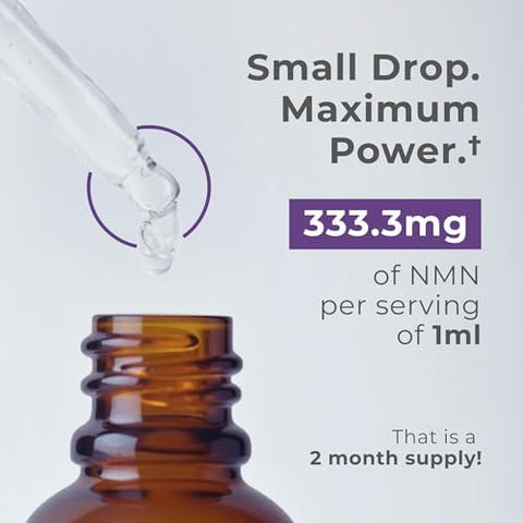 Neurogan Liposomal NMN Liquid Drops Supplement Nicotinamide Adenine Dinucleotide Precursor Cellular Energy and Focus 333.3 mg Nicotinamide Mononucleotide per Serving Wild Berry Flavor 60 Servings