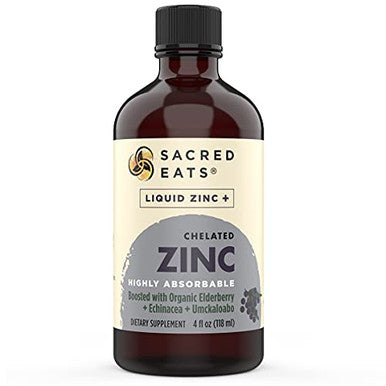 Sacred Eats Liquid Zinc (Glycinate Chelate) With Organic Elderberry & Echinacea (High In Quercetin) 4-In-1 Immune Suport Supplement For Adults & Kids Great Tasting Alcohol & Gluten Free Non Gmo (4.0 Oz)