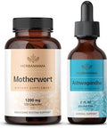 Herbamama Motherwort And Ashwagandha Kit - Bundle Of 1200 Mg Motherwort Capsules & Ashwagandha Liquid Drops - Vegan Non-Gmo Sugar & Alcohol- - 2 Pack