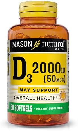 Mason Natural Vitamin D3 50 Mcg (2000 Iu) Supports Overall Health Strengthens Bones And Muscles From Fish Liver Oil 60 Softgels