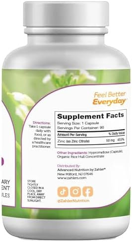 Zahler Zinc 50Mg, Supports Immune And Antioxidant Protection, Certified Kosher, 90 Capsules