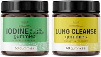 Herbamama Potassium Iodine And Lung Cleanse Kit - Bundle Of Iodine Gummies & Lung Cleanse Complex Gummies - Vegan Non Gmo - 2 Pack
