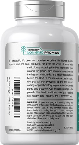 Horb Ach Marine Collagen Peptides 2000Mg 180 Caplet Capsules Type 1 With Calcium Non-Gmo Gluten Free Supplement