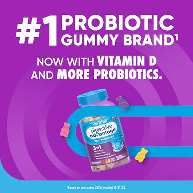 Digestive Advantage Probiotics For Digestive Health Probiotic Gummies & Vit D Daily 80Ct