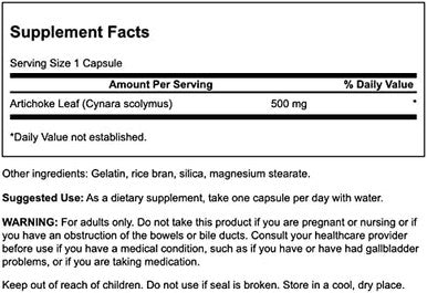 Swanson Artichoke Leaves (Cynara Scolymus) 500 Milligrams 60 Capsules