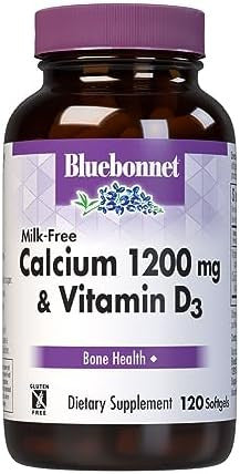 Bluebonnet Nutrition Milk Calcium 1200 Mg Plus Vitamin D3 400 Iu High Potency Maximum Absorption Strong Healthy Bones & Immune Health Support Supplement Gluten Dairy 120 Softgels