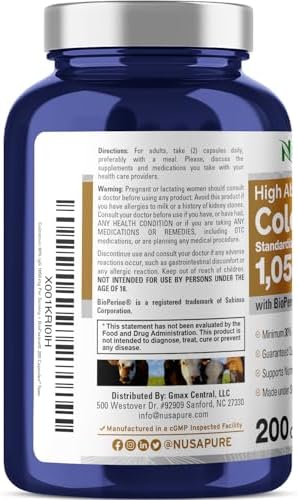 NusaPure Colostrum 1050mg 30% IgG 200 capsules (NonGMO Soyfree) Bioperine