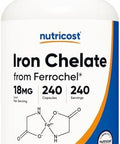 Nutricost Chelated Iron (From Ferrochel) 18Mg 240 Capsules Gluten Non Gmo Iron Chelate Supplement