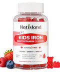 Natisland Iron Gummies For Kids & Teens Kids Multivitamin With Iron Supplement Vitamin B Complex A C D3 Calcium Zinc Dha Prebiotic Blood Builder & Energy Support For Iron Deficiency Vegan 60 Ct