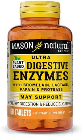 Mason Natural Plantbased Ultra Digestive Enzymes With Bromelain Lactase & Papain Supports Digestion & Bloating Relief 60 Capsules Pack Of 3