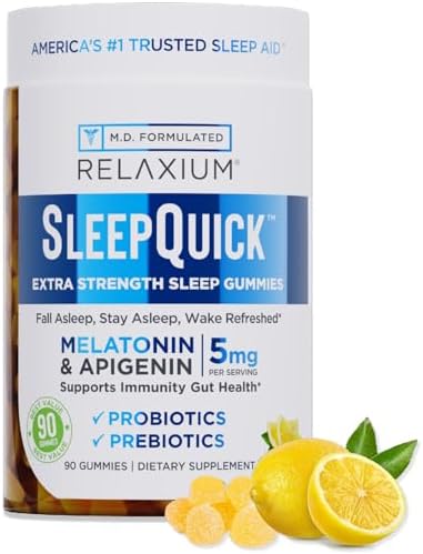 Relaxium Sleepquick Gummies Sleep Aid + Gut Health & Immune Support 5Mg Melatonin Vitamin D3 + Prebiotic & Probiotic Blend Gluten & Drug Lemon Flavor 90 Gummies