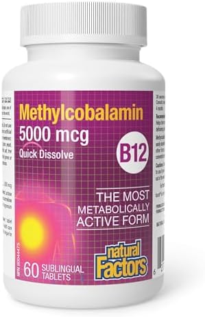 Natural Factors Vitamin B12 Methylcobalamin 5000 mcg Chewable Support for Energy and Immune Health Vegetarian 60 tablets (60 servings)