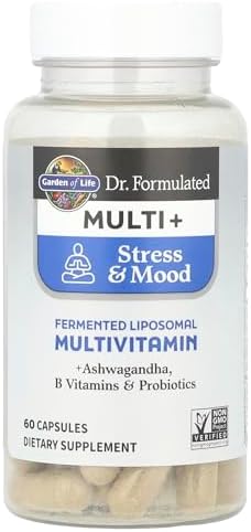 Garden Of Life Dr. Formulated Multi+ Stress and Mood Capsule With Ashwagandha B Vitamins and Probiotics Daily Multivitamin For Occasional Stress Relief Immune Support GlutenFree 60 Capsules